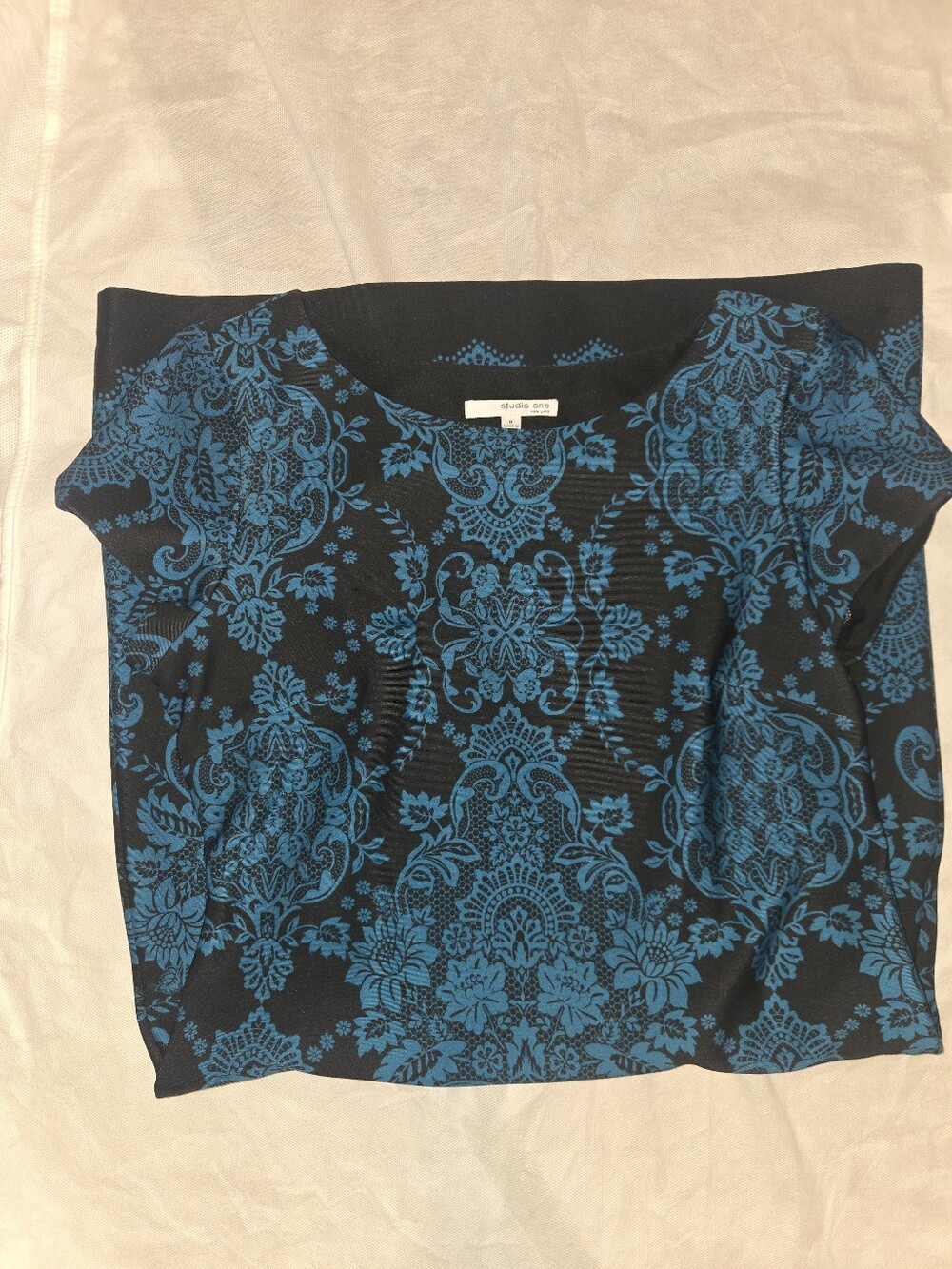 Studio One Black Dress with Teal Damask Pattern